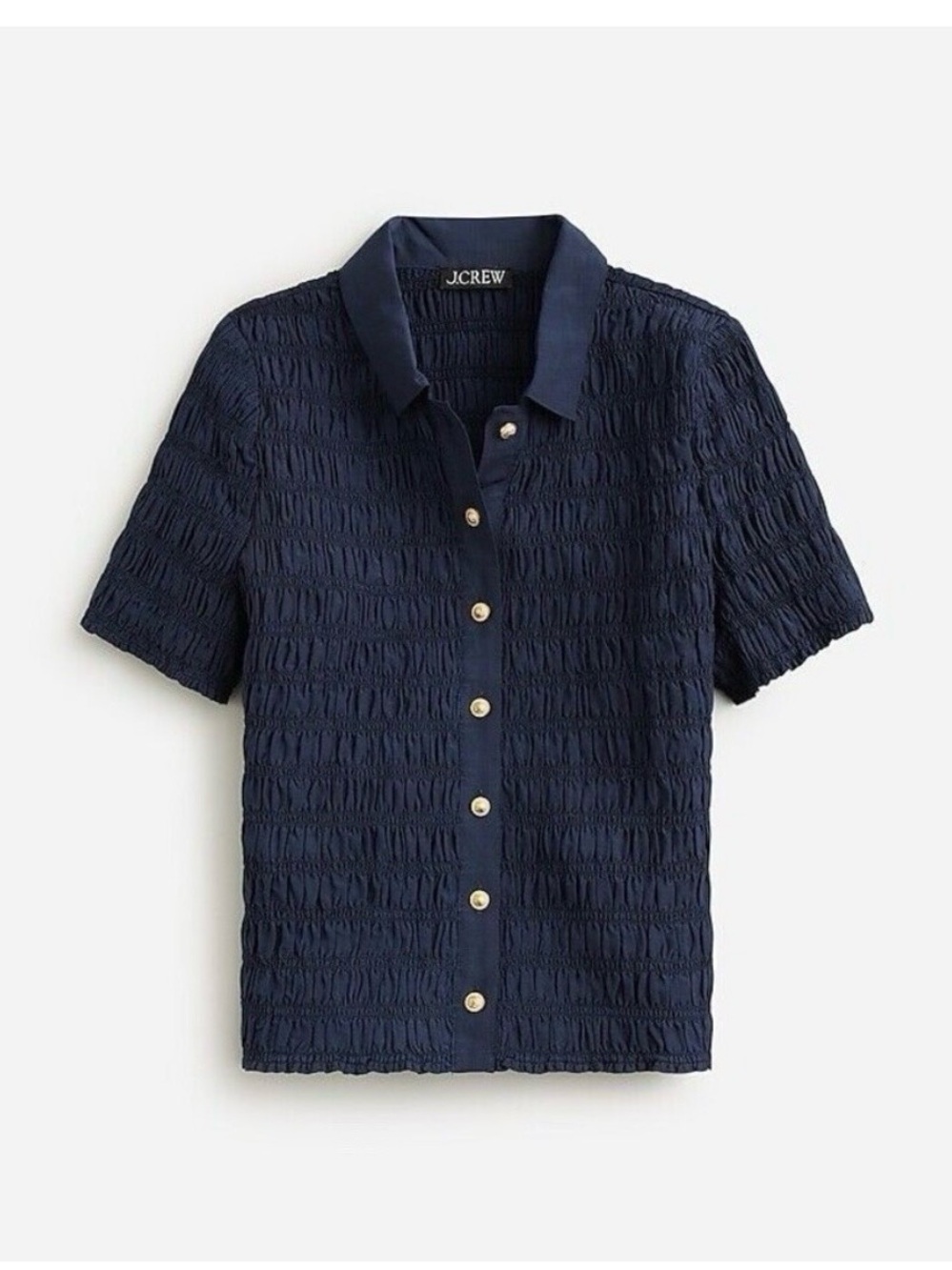 J. Crew Navy Smocked Yoke Button-Up Top